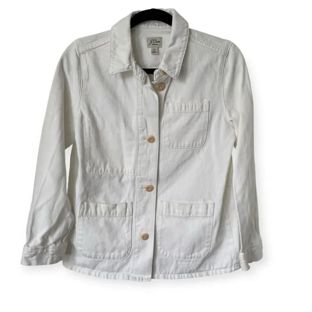 J‎ Crew White Garment-dyed chore jacket XS white